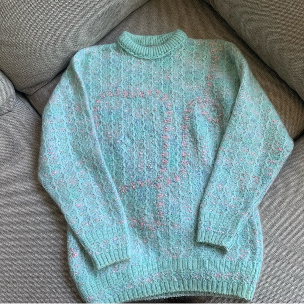 Vintage 50s 60s Mohair Blend Mock Neck Long Sleeve Pullover Sweater